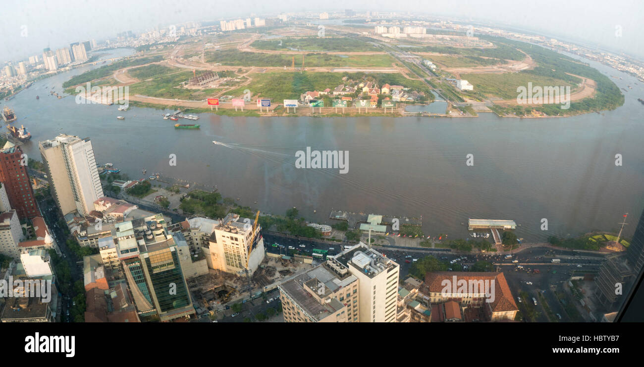 Luftaufnahme von Ho-Chi-Minh-Stadt während des Tages mit Wohnhäusern Stockfoto