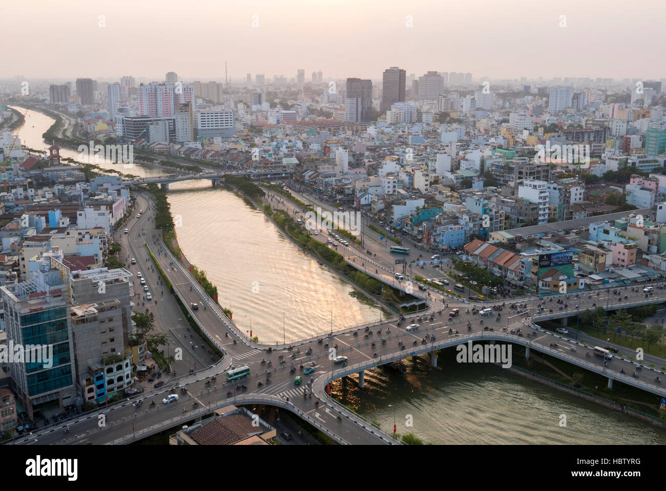 Ho-Chi-Minh-Stadt Luftbild im Laufe des Tages mit Wohnhäusern. VIetnam Stockfoto