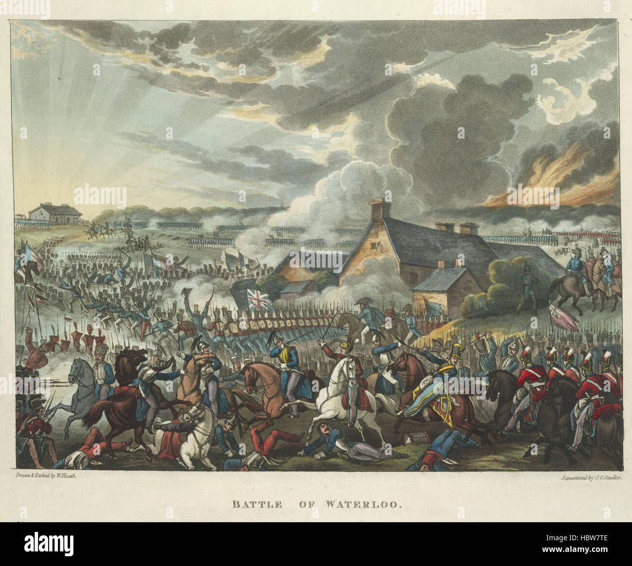 Die Kriege von Wellington, eine erzählende Gedicht... - Bildunterschrift: "die Schlacht bei Waterloo, 18. Juni 1815. Darstellung von Arthur Wellesley, Herzog von Wellington. Die Niederlage der französischen Truppen von Napoleon Bonaparte. Die letzte große Schlacht der napoleonischen Kriege. " Die Kriege von Wellington, eine erzählende Gedicht - Beschriftung Stockfoto