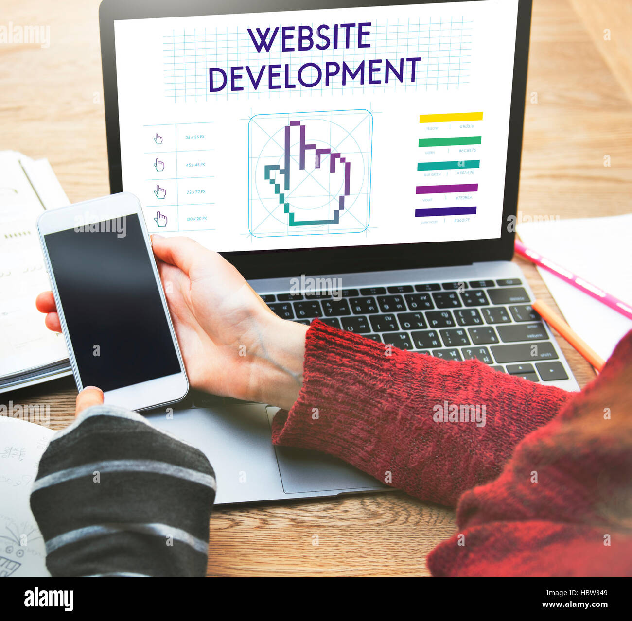 Website-Entwicklung verbindet Seo Webinar Cyberspace Konzept Stockfoto