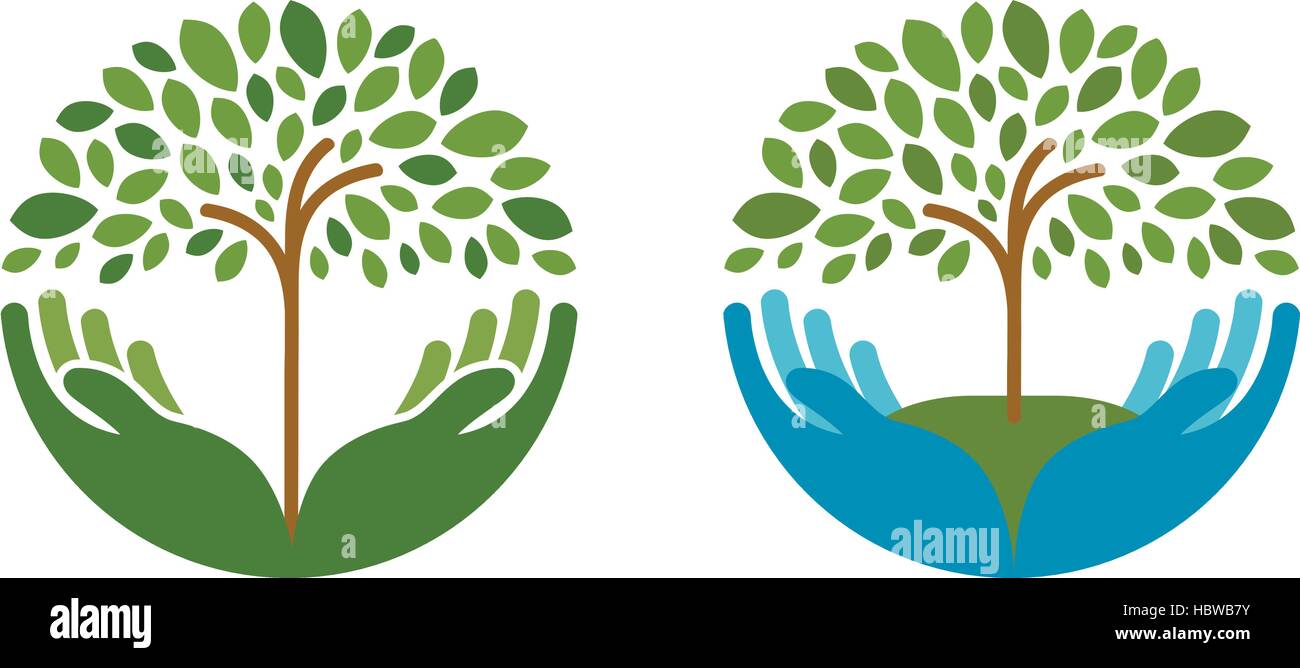 Ökologie, Natur-Vektor-Logo. Baum, Gartenarbeit oder Landwirtschaft Symbole Stock Vektor