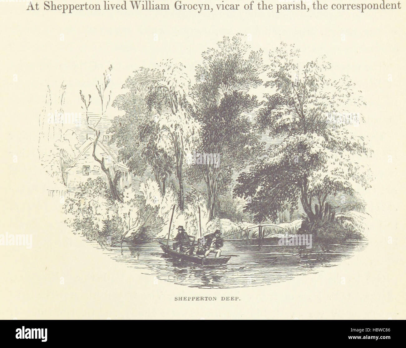 Seite 243 von „Eine malerische Tour der Themse“ zeigt den westlichen Verlauf der Themse, Beschreibungen von Richmond, Windsor, Hampton Court, umliegenden Landschaften, Brücken, Navigation und Illustrationen. Stockfoto