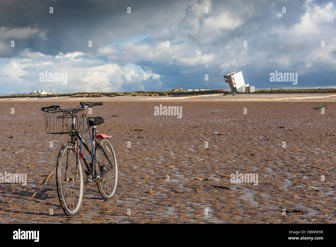Rossal Punkt Fahrrad am Strand Stockfoto