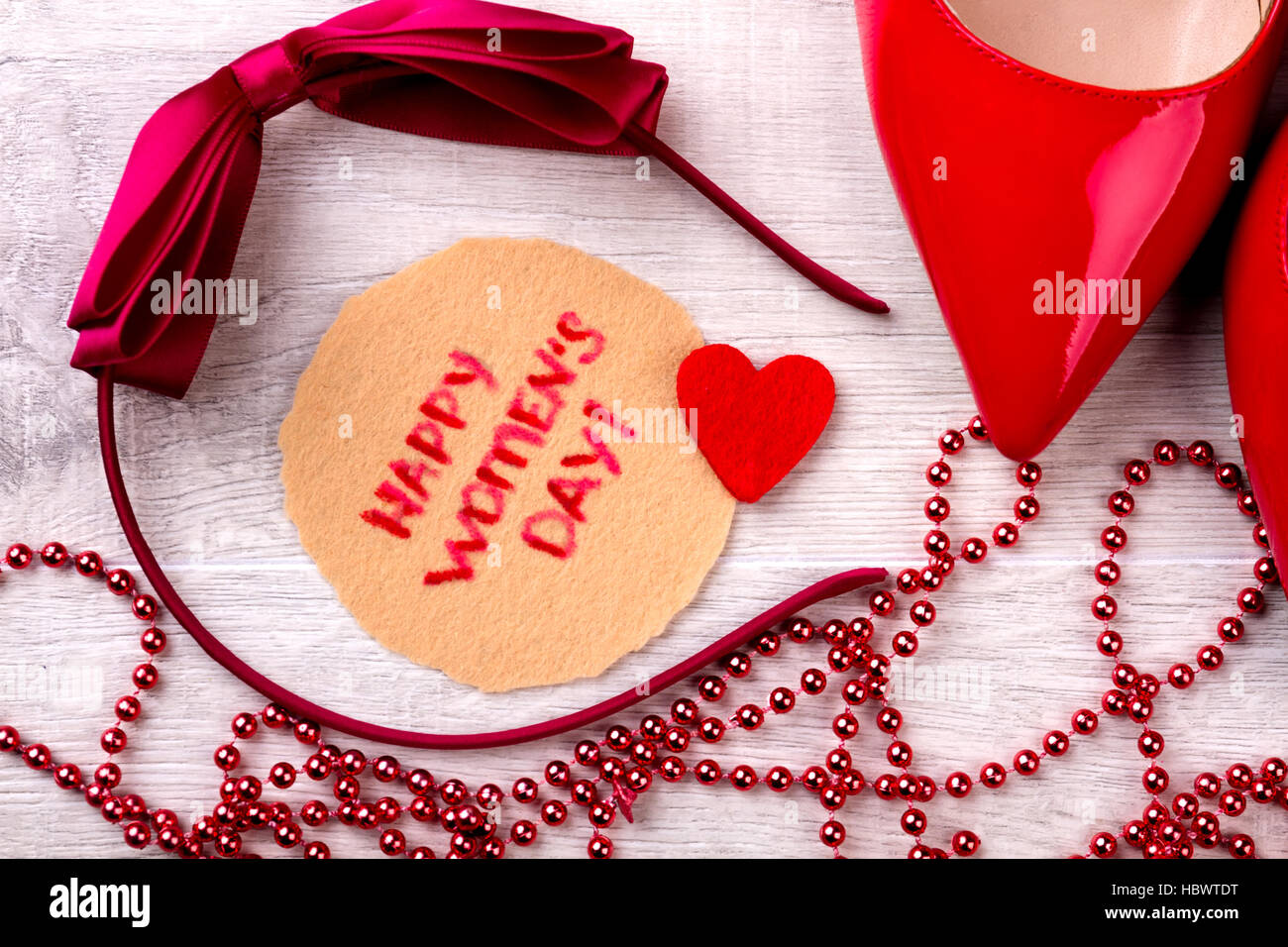 Glückliche Frauen Tag Gruß Zusammensetzung. Stockfoto