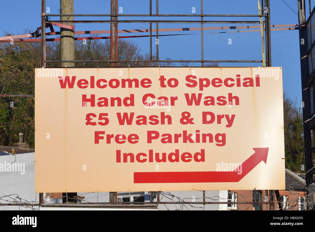 Auto-Waschanlagen Handzeichen, Hastings Stockfoto