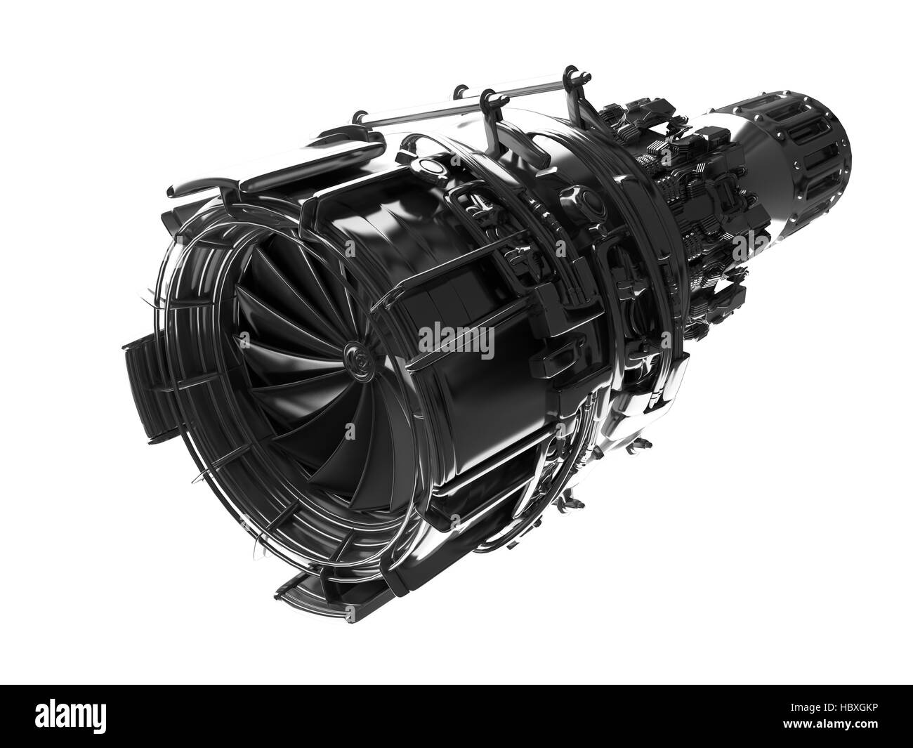 Jet-Engine Turbinenschaufeln von Flugzeug, Flugzeugkonzept, Luft- und Raumfahrtindustrie, isoliert Stockfoto