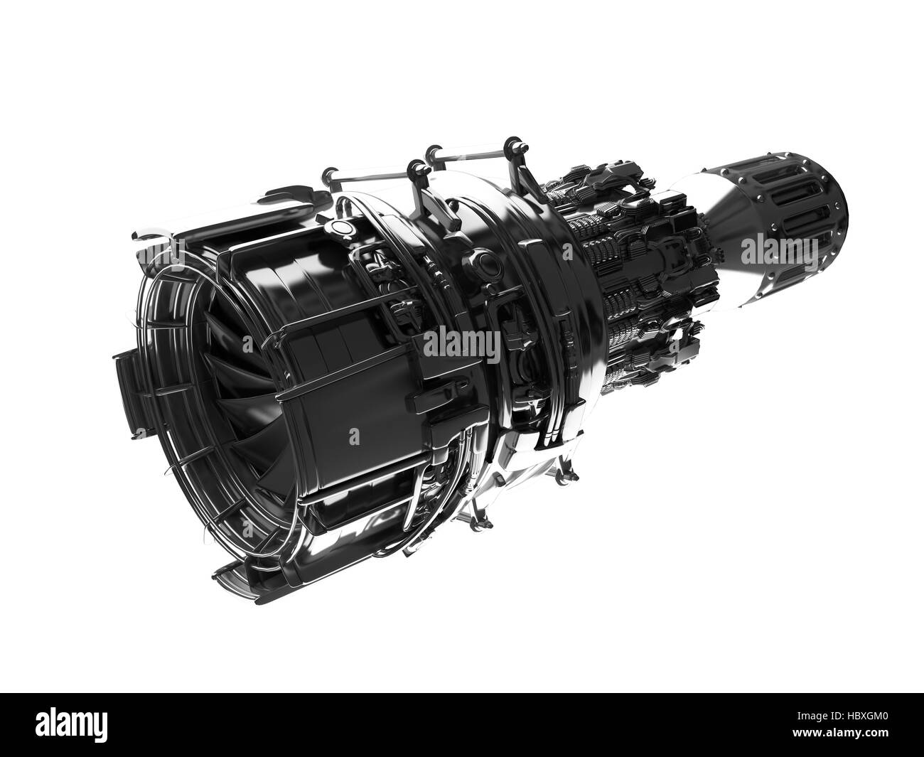 Jet-Engine Turbinenschaufeln von Flugzeug, Flugzeugkonzept, Luft- und Raumfahrtindustrie, isoliert Stockfoto