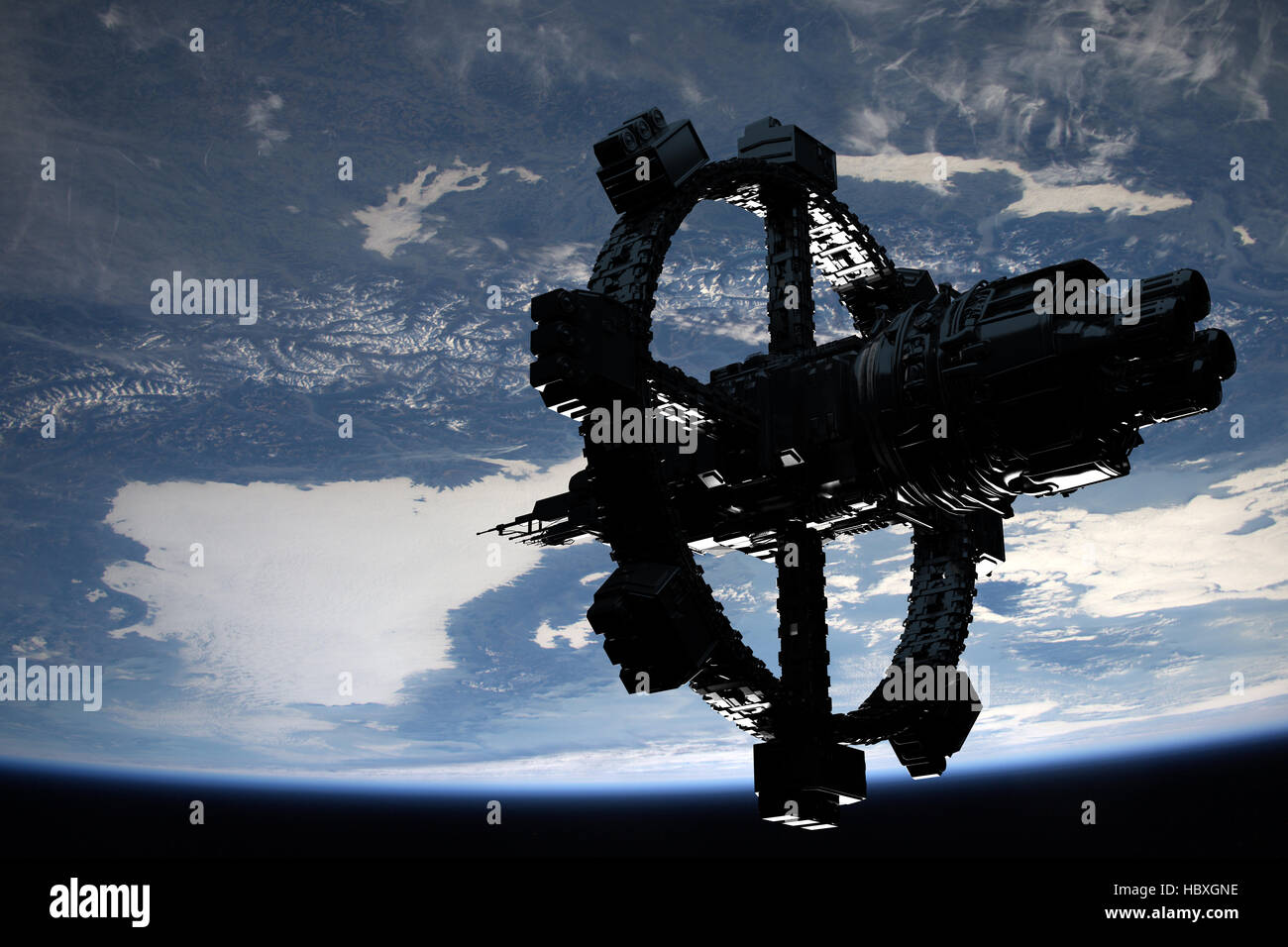 Raumstation im Orbit Earth Stockfoto