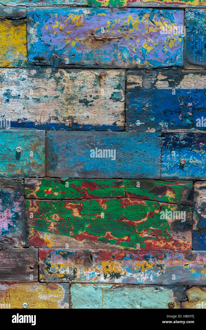 Farbige abstrakte Grunge Holzstruktur Hintergrund aus alten Boot Stockfoto