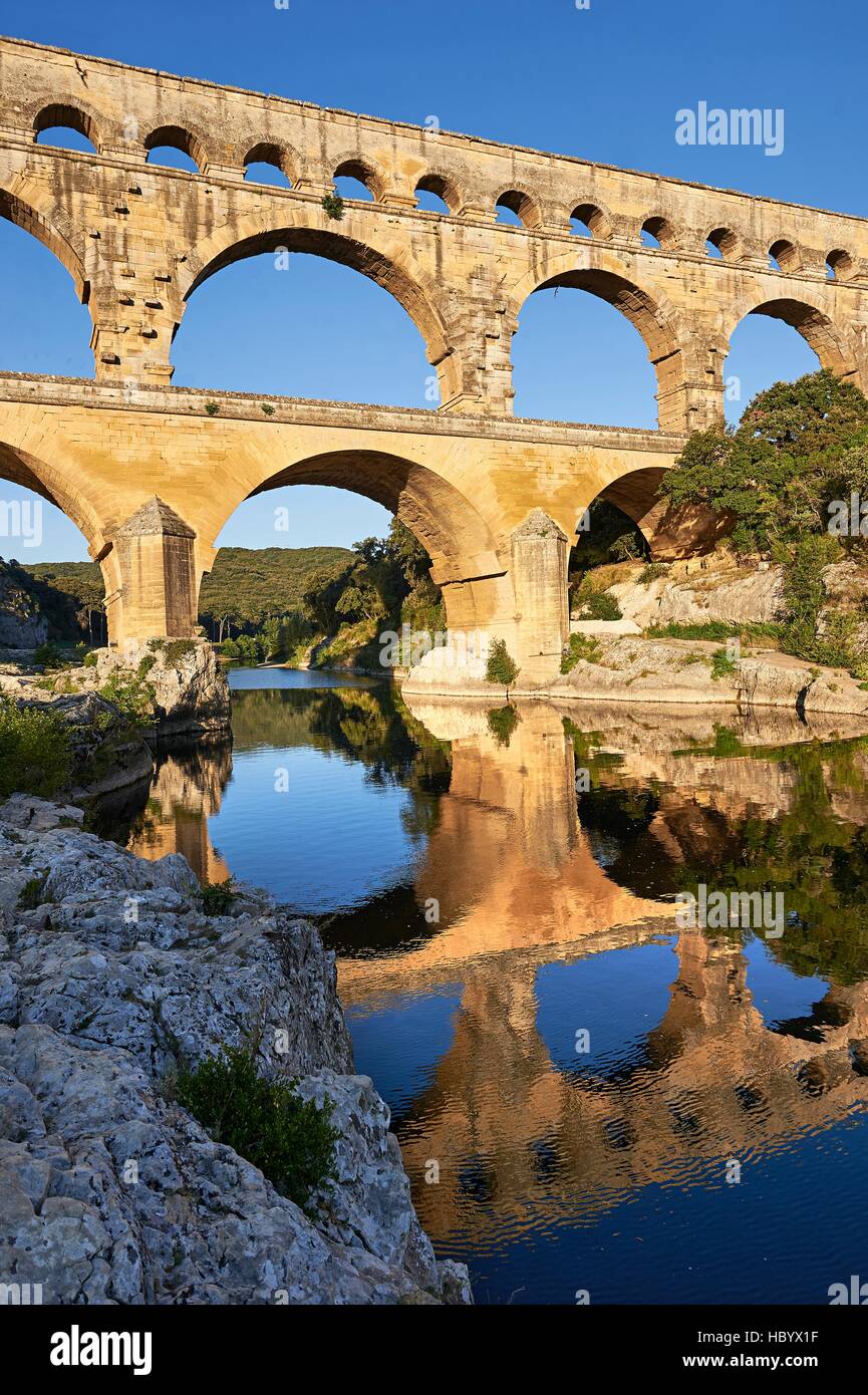 Römischer Aquädukt Pont du Gard, Nimes, Frankreich Stockfoto