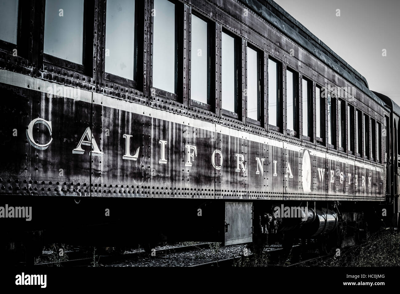 California Western Rail Oldtimer, Willits, Kalifornien. Stockfoto