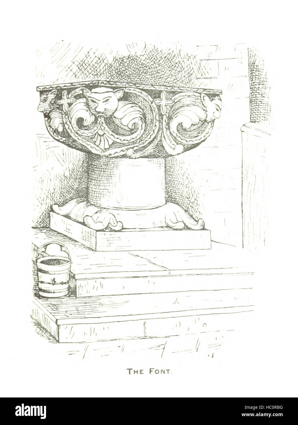 Diese Seite aus der „Geschichte der St. Gwynllyw's Church, Newport-on-Usk“ zeigt architektonische Merkmale der Kirche, historische Hinweise zu ihrem Bau und Details zur Umgebung und Gemeinde. Stockfoto