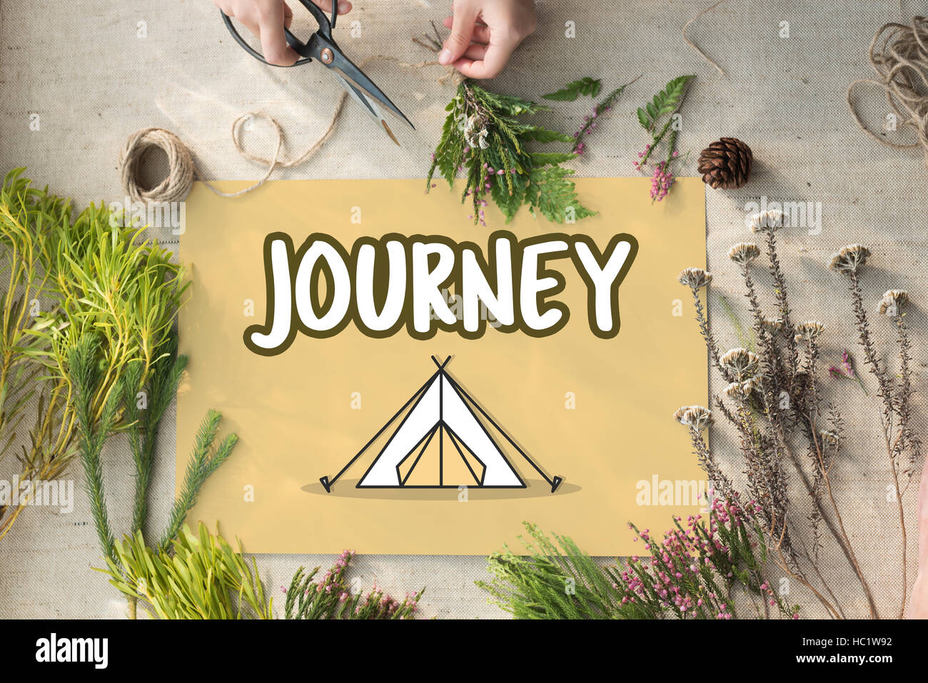 Outdoor Camping Zelt Grafikkonzept Stockfoto
