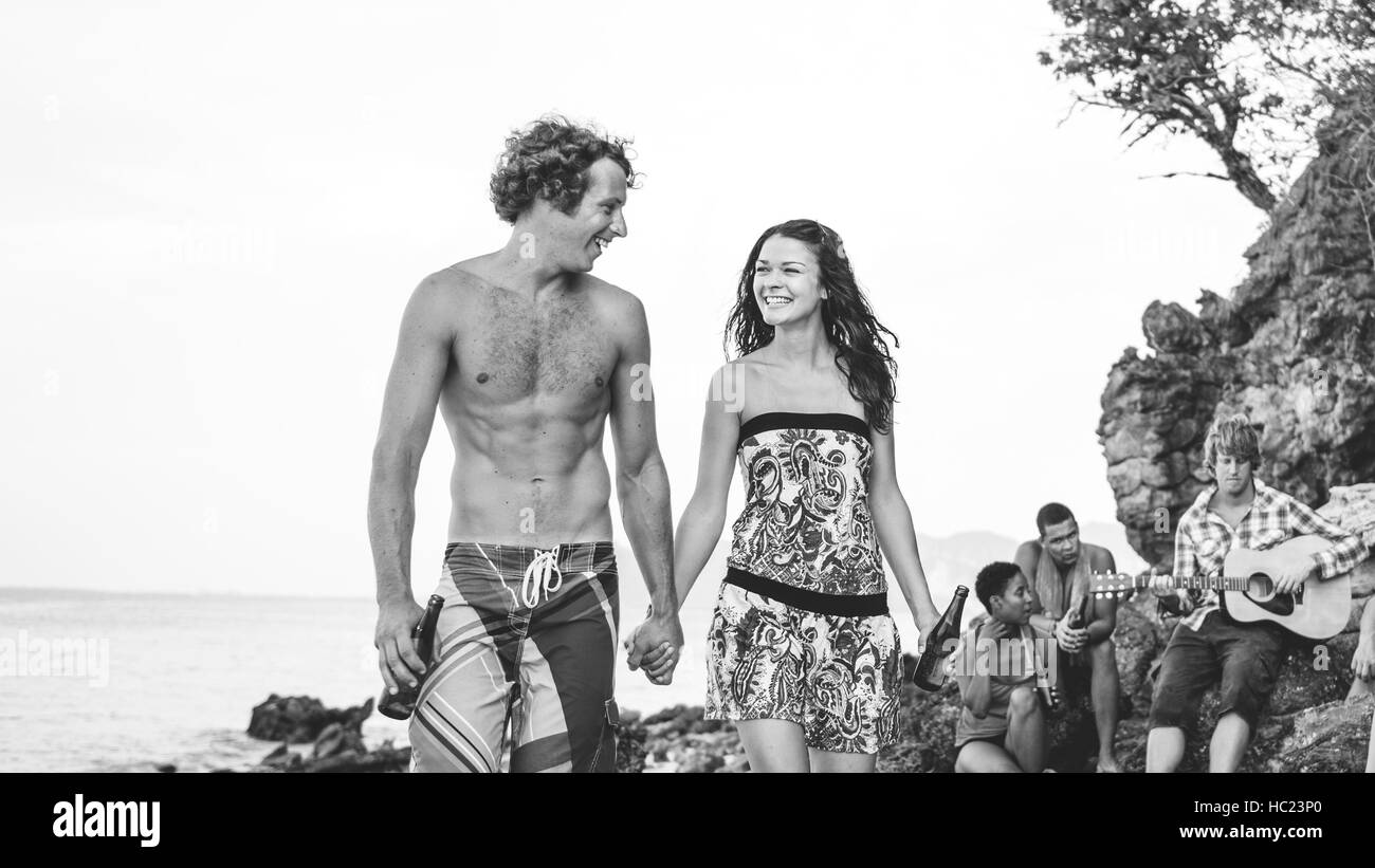 Pärchen Strand fröhliche Sommerferien tropische Konzept Stockfoto