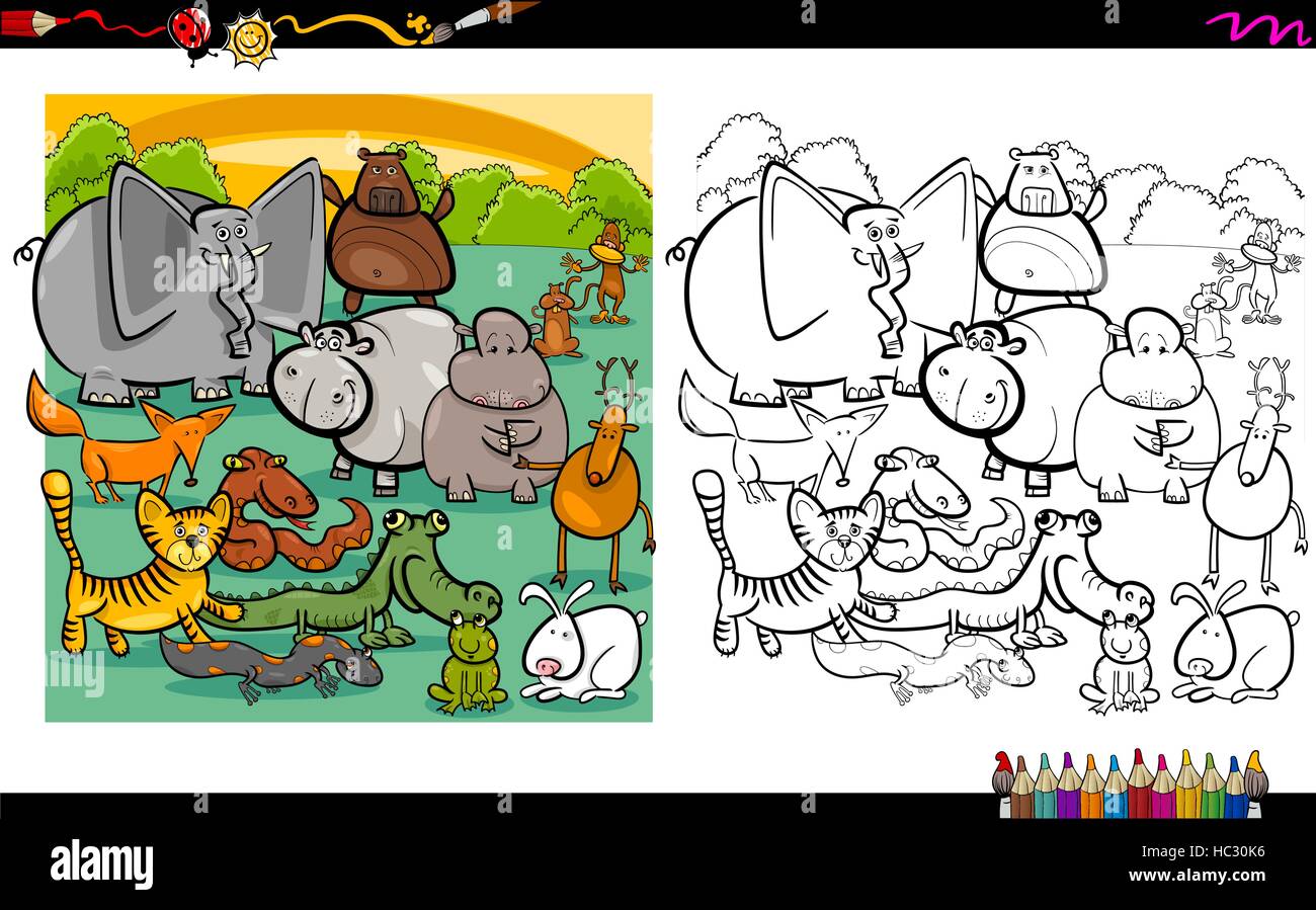 Cartoon-Illustration von Wildtieren Coloring Book-Aktivität Stock Vektor