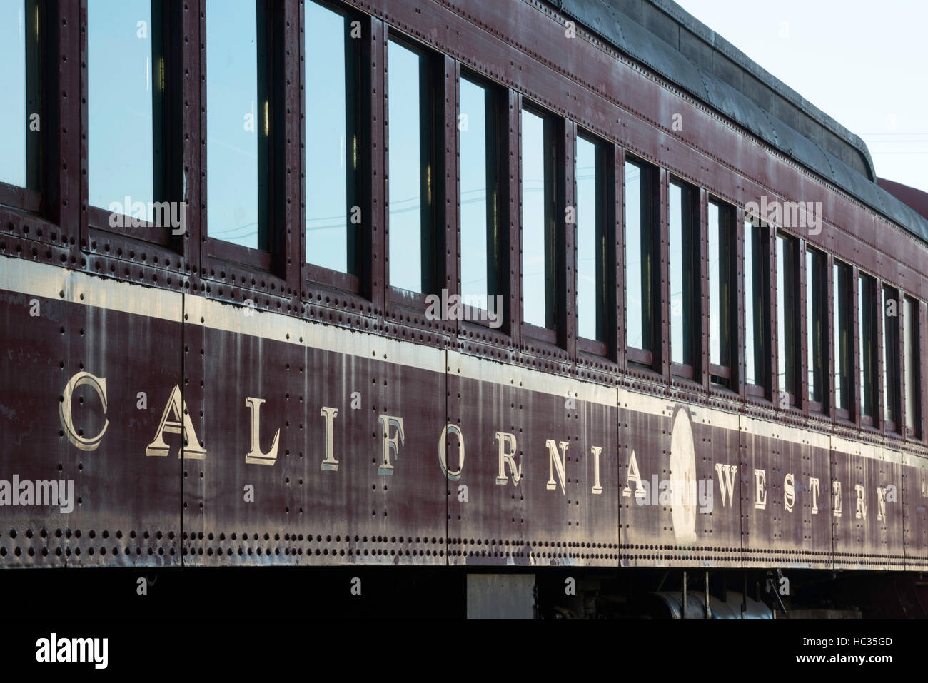 California Western Rail Oldtimer, Willits, Kalifornien. Stockfoto