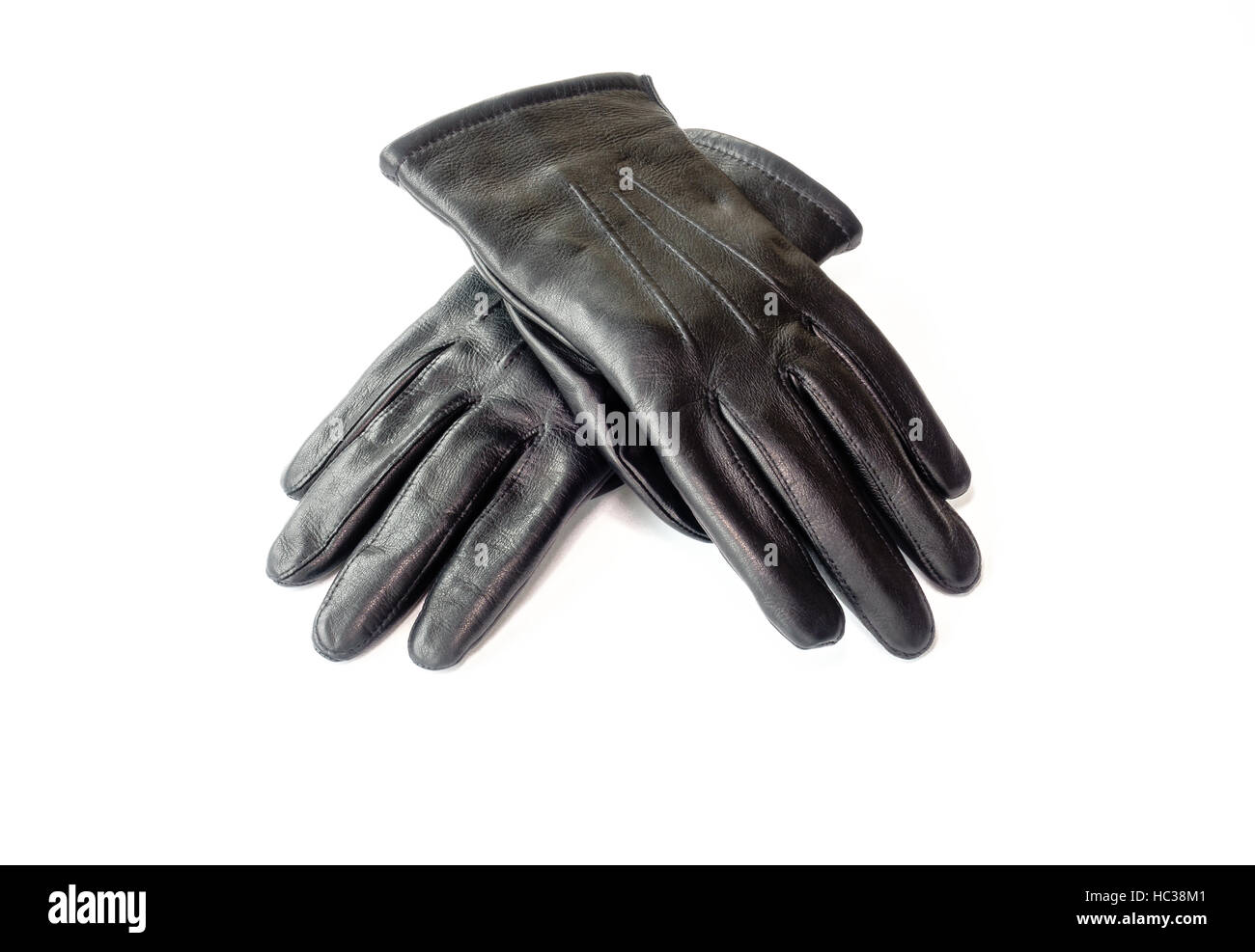 Schwarze Winter Lederhandschuhe für Männer Stockfoto