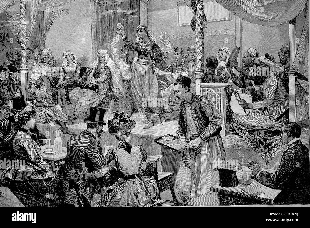 Das maurische Cafe auf der Weltausstellung in Paris, Frankreich, 1889, historische Illustration, Holzschnitt, 1890 Stockfoto