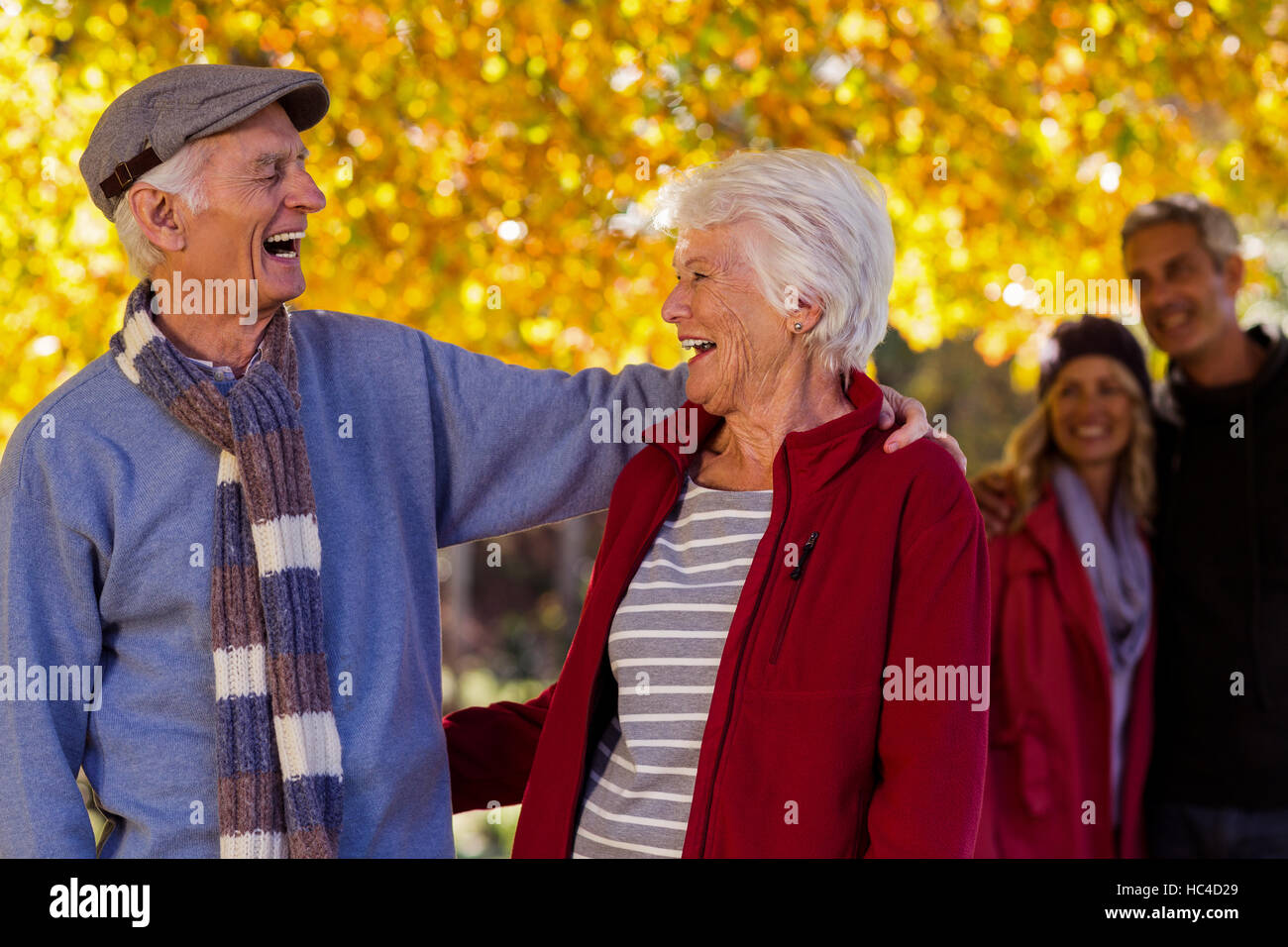 Gerne älteres Paar im Park im Herbst Stockfoto