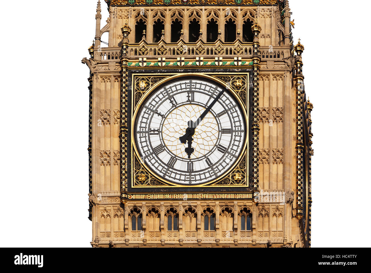 Ziffernblatt des Big Ben in Westminster, London, schneiden Sie mit einem weißen Hintergrund. Stockfoto