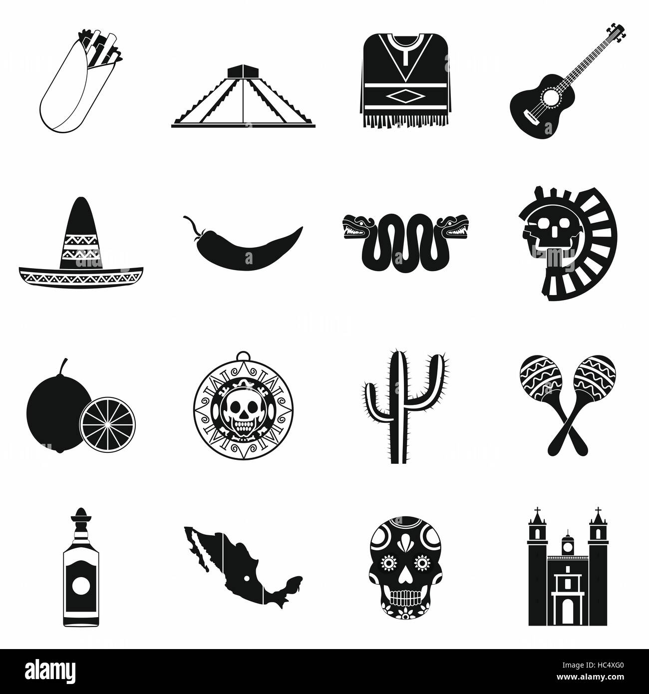 Mexiko Symbole schwarz Stock Vektor