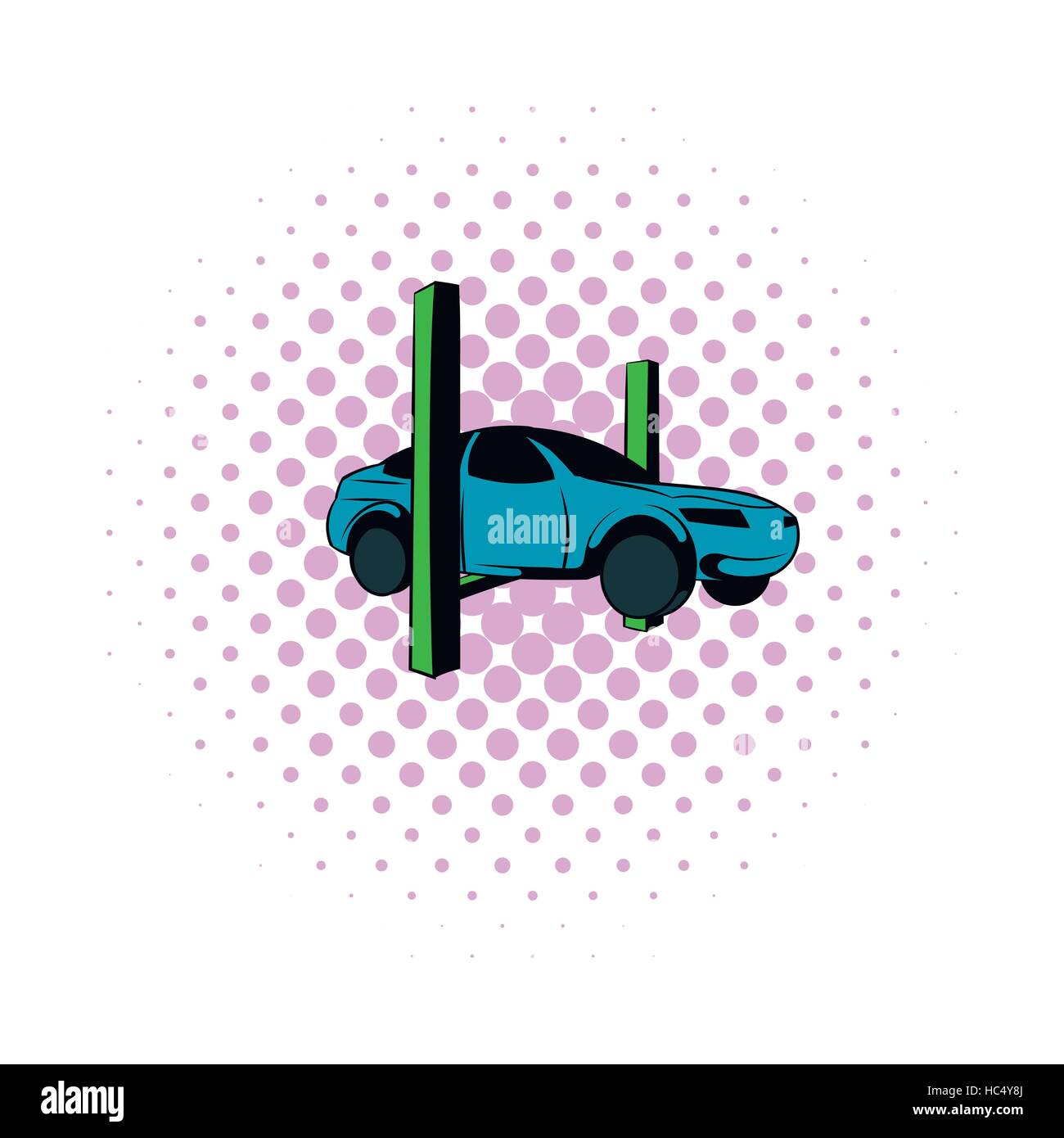 Auto auf den Aufzug-Comics-Symbol Stock Vektor