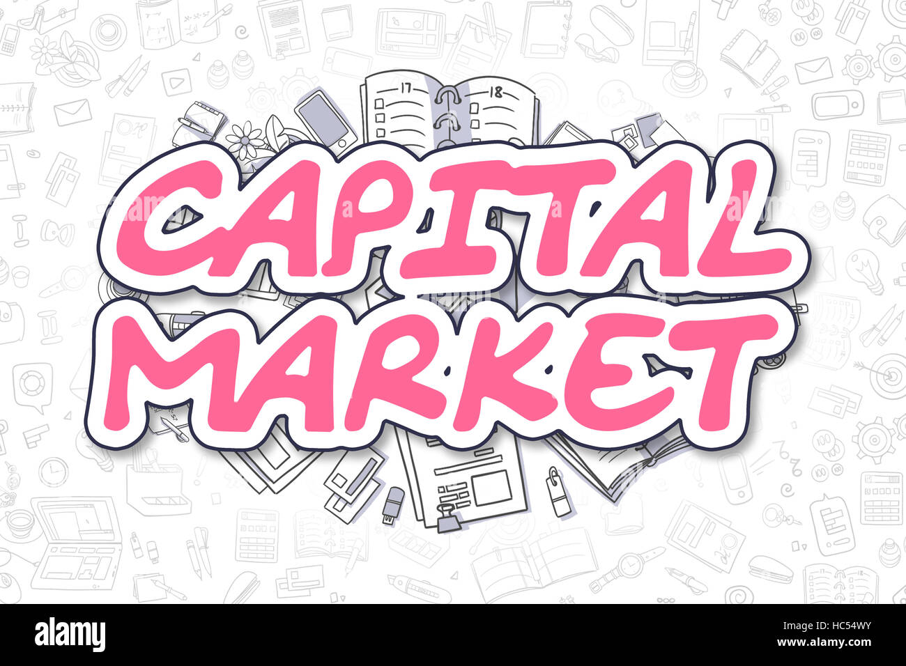 Kapitalmarkt - Doodle Magenta Text. Business-Konzept. Stockfoto