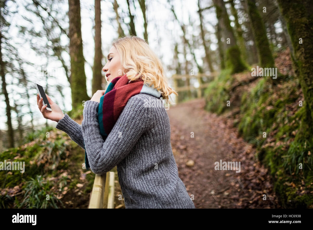 Schöne Frau mit Handy Stockfoto