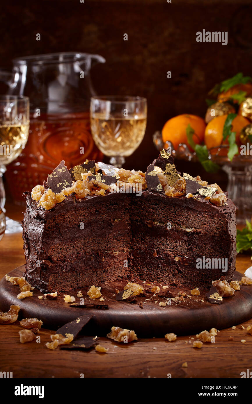 Marron glace Schokolade Kuchen Stockfoto