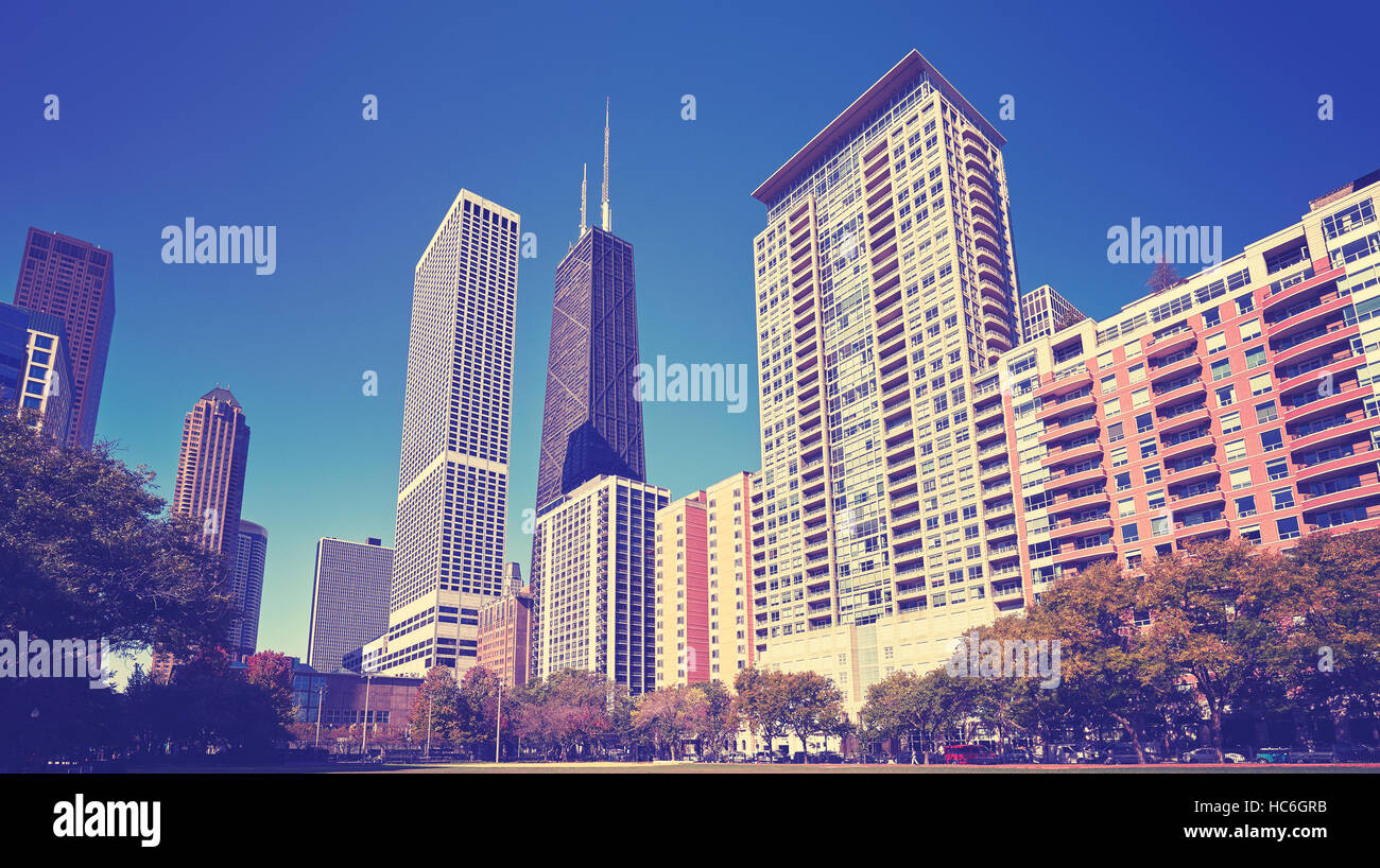 Vintage getönten Foto der Innenstadt von Chicago, USA. Stockfoto