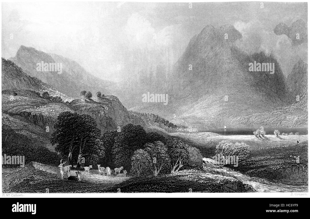 Eine Gravur der Loch Goil aus dem Kopf des Sees gescannt Argyllshire in hoher Auflösung aus einem Buch, gedruckt im Jahre 1859. Stockfoto