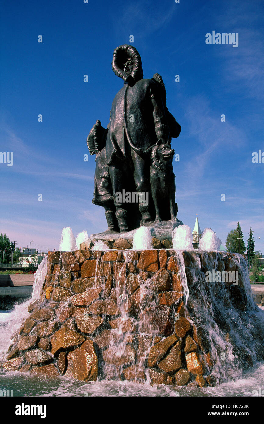 Fairbanks, Alaska, USA - Denkmal zu Ehren "Unbekannte First Family" (Künstler: Malcolm Alexander) Stockfoto