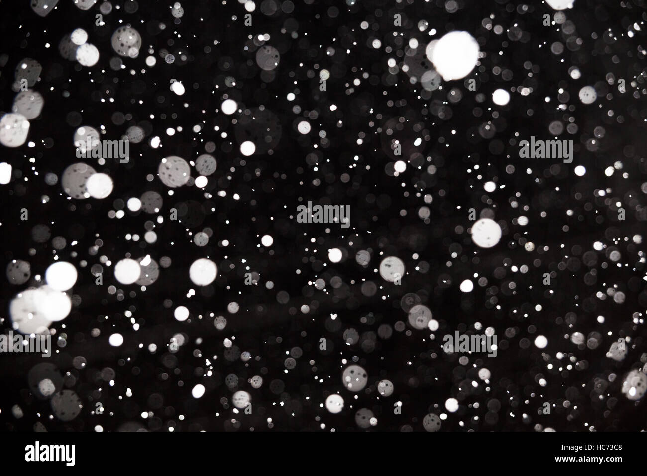 Schneeflocken auf schwarzem Hintergrund Stockfoto