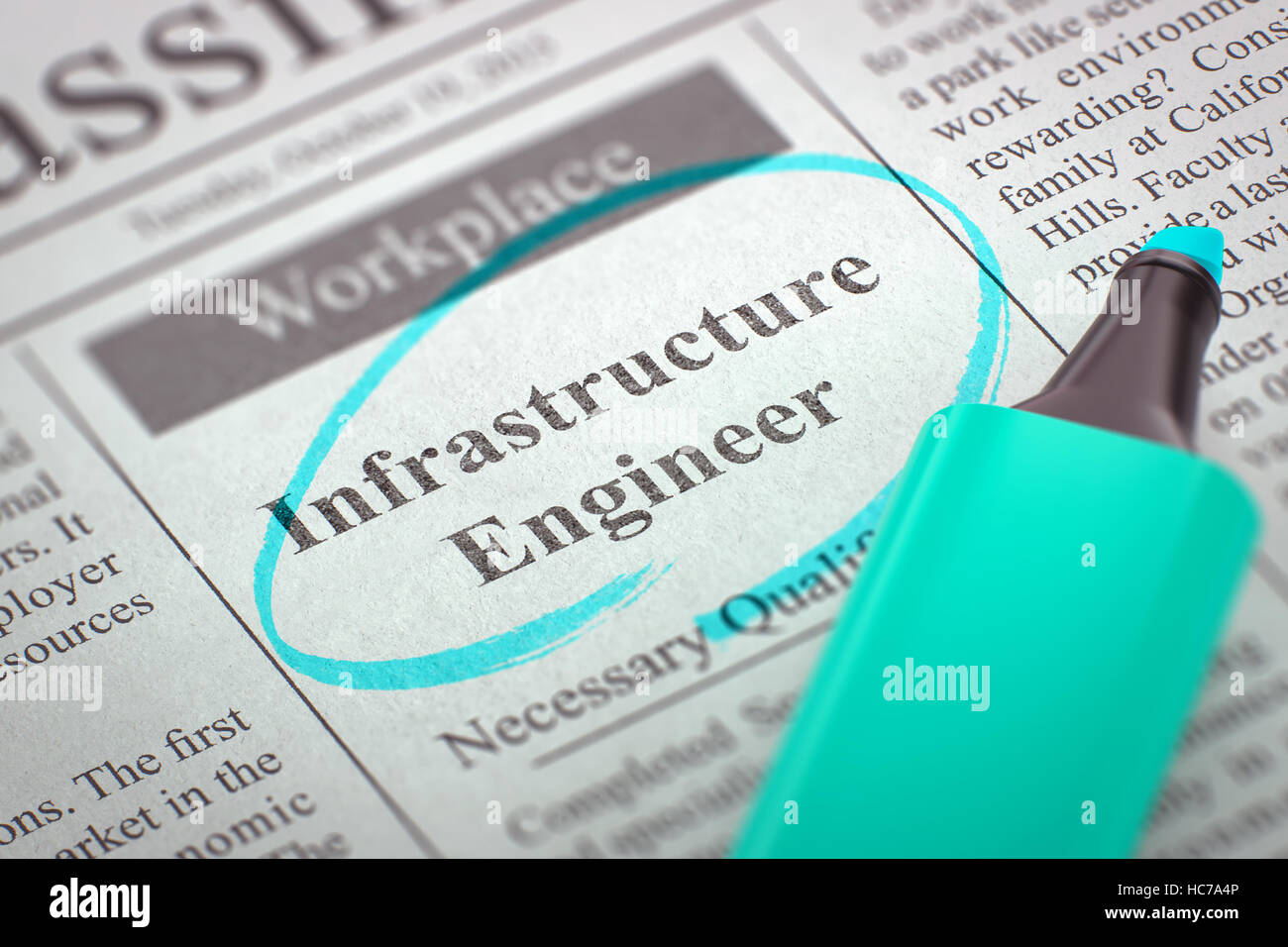 Infrastruktur-Ingenieur Stellenangebot. 3D. Stockfoto