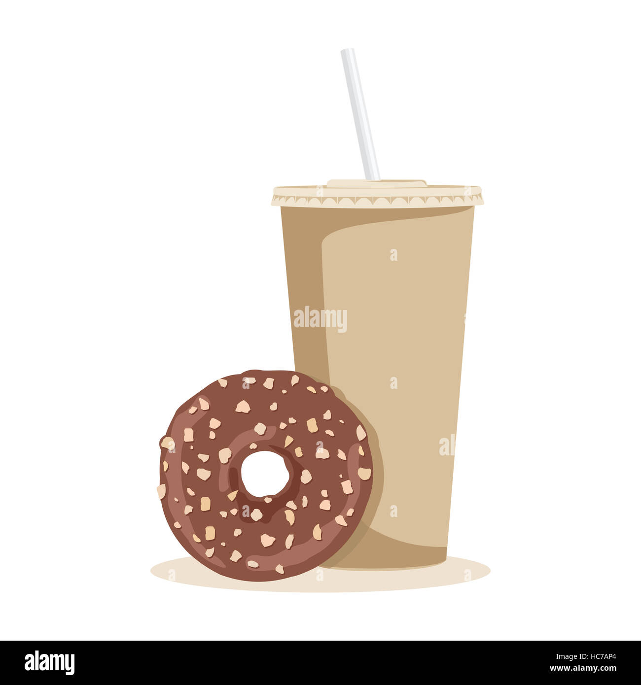 Cartoon-Kaffee und Krapfen. Vektor-Illustration. Stockfoto