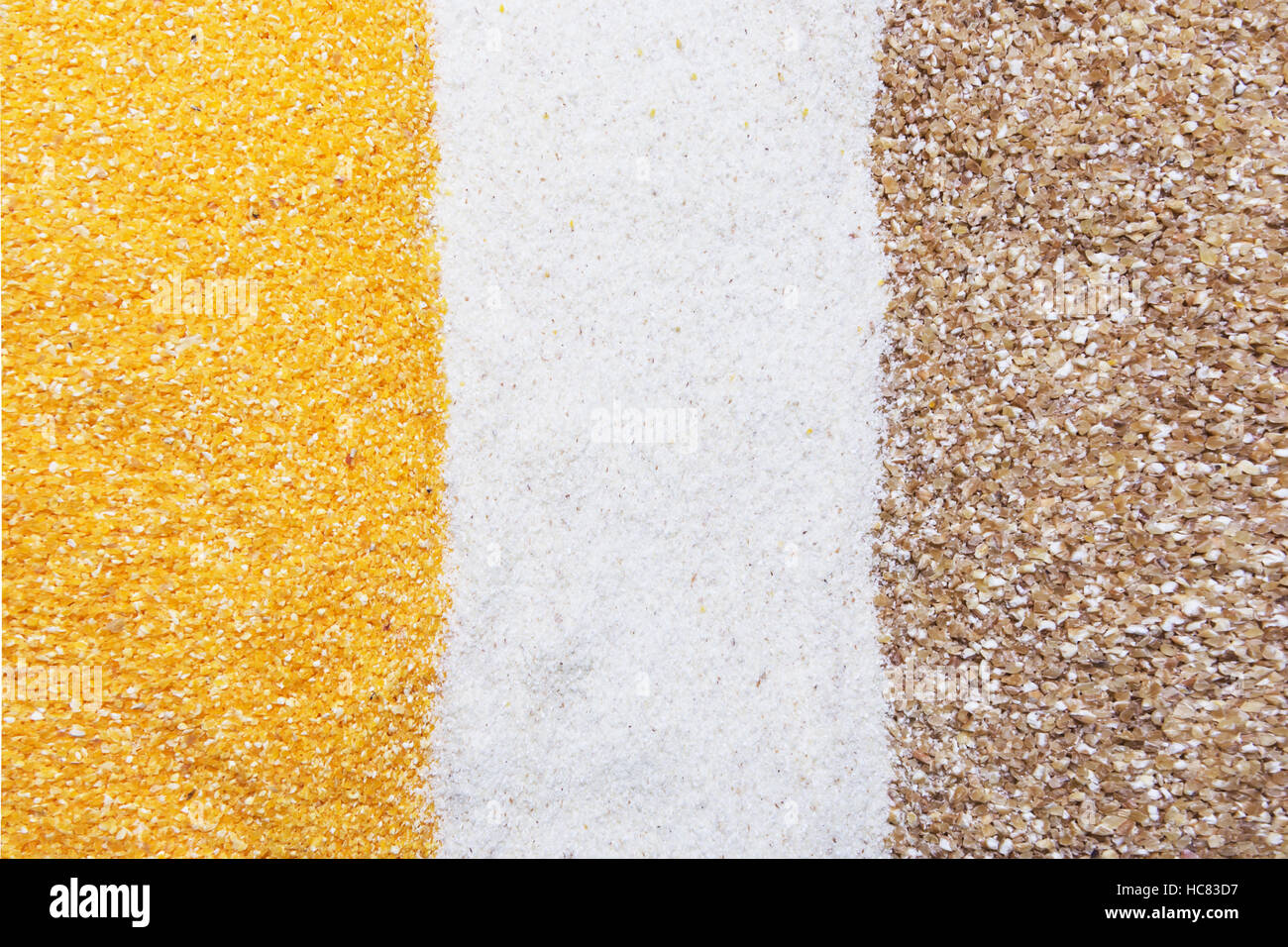 Grieß, Mais und Weizen Grütze Hintergrund, Textur Stockfoto