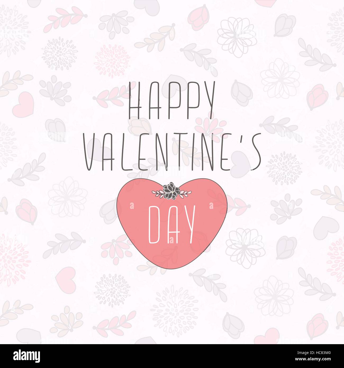 Valentinstag Karte mit niedlichen Musterdesign mit Herzen, Blüten und Blätter Stock Vektor