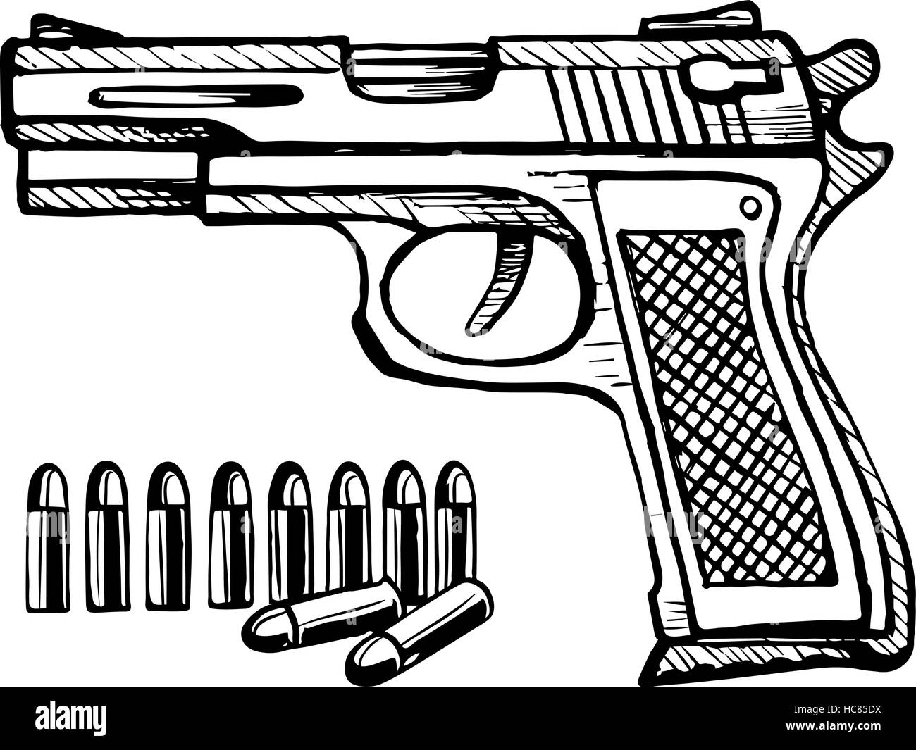Doodle-Stil Handfeuerwaffe Skizze im Vektor-Format Aufzählungszeichen Stock Vektor