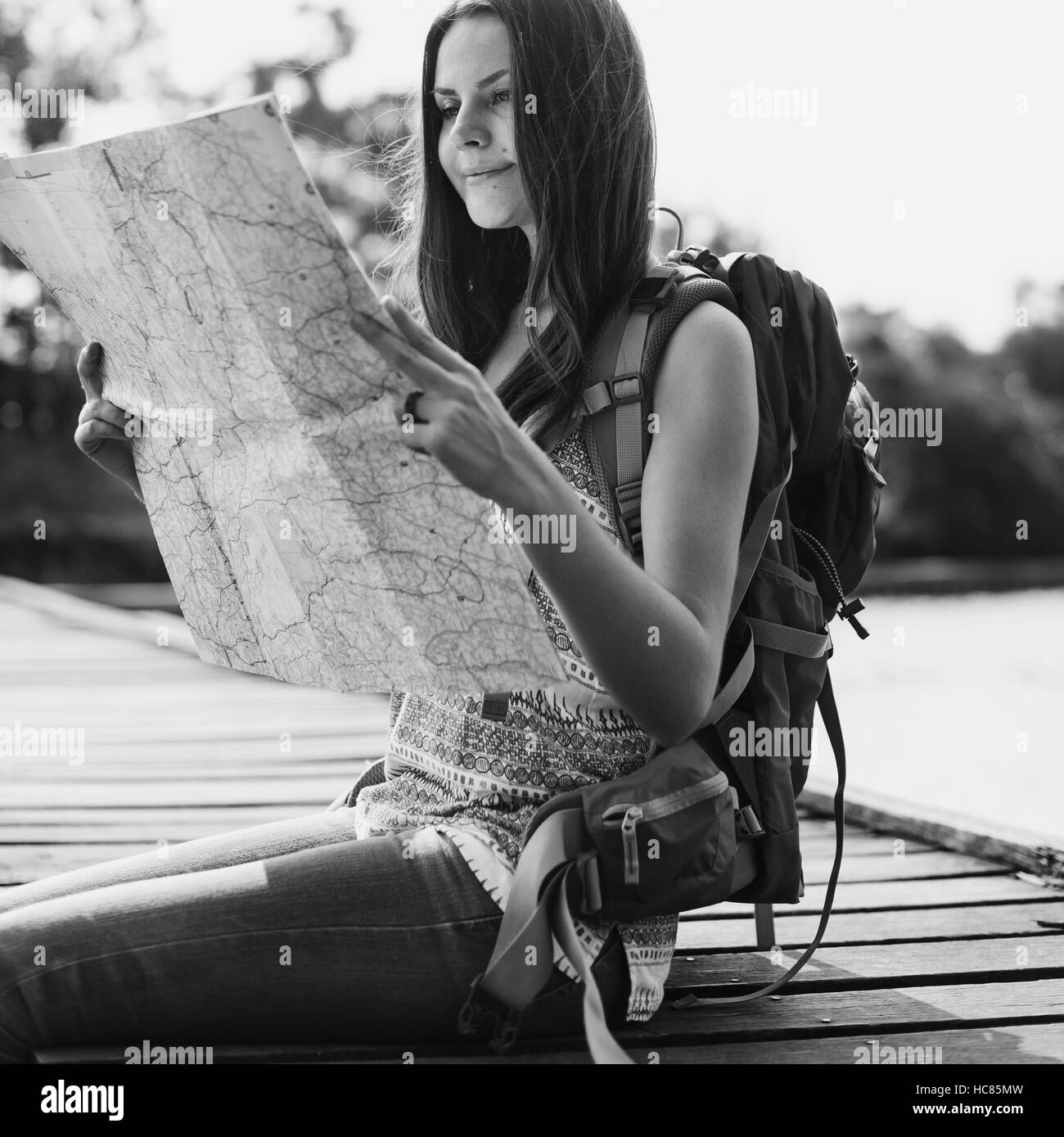 Karte Ziel Richtung Route Reisekonzept Reise Trek Stockfoto