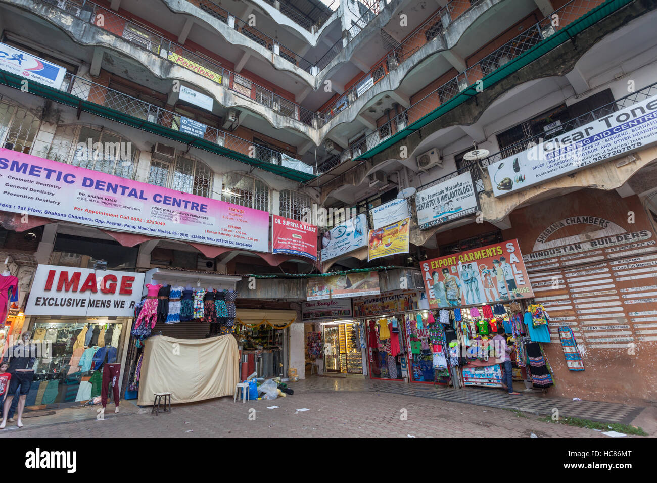 Shopping-District in Panjim, Goa, Indien Stockfoto