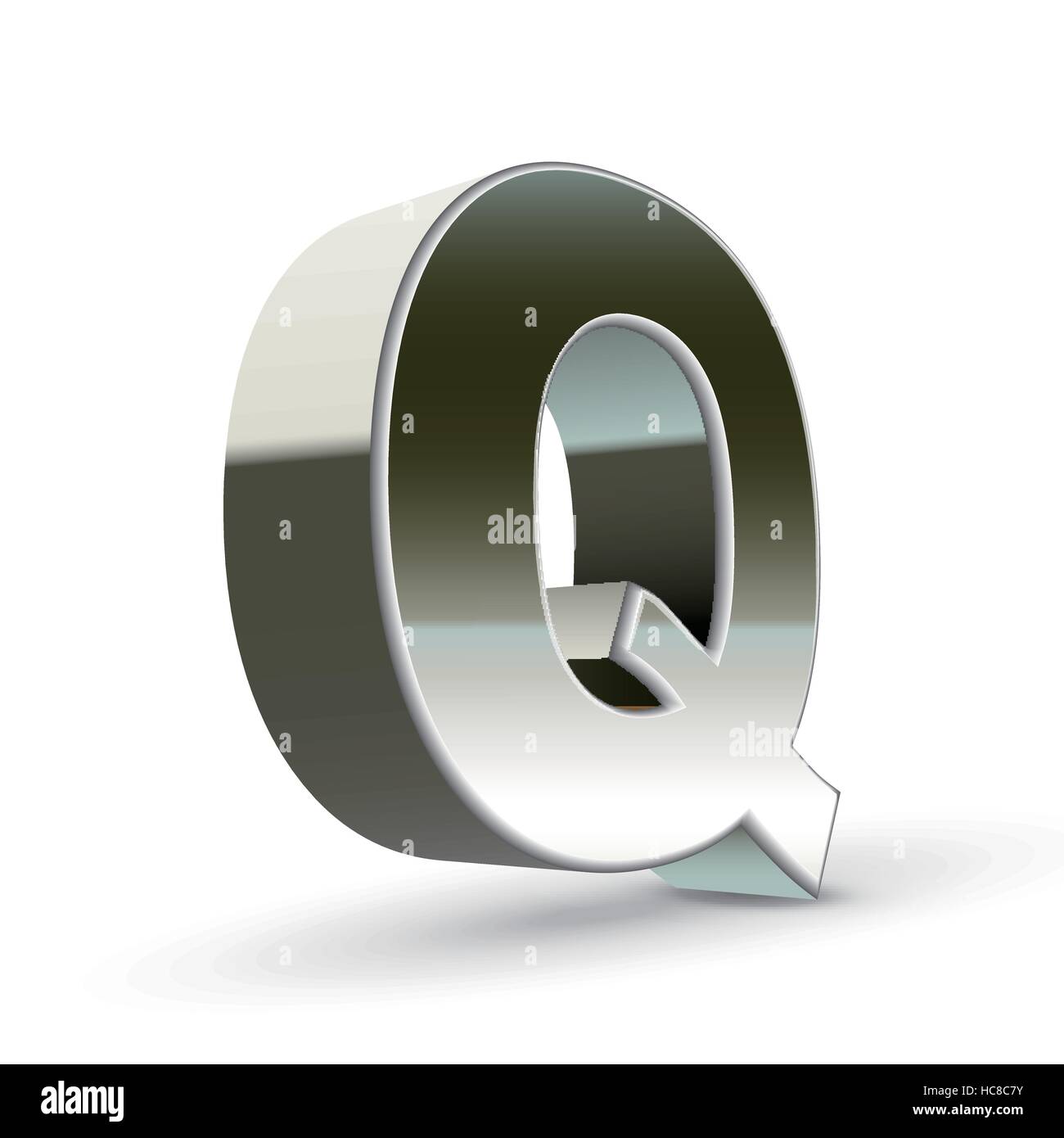 3D Silber Stahl Buchstabe Q weißen Hintergrund isoliert Stock Vektor