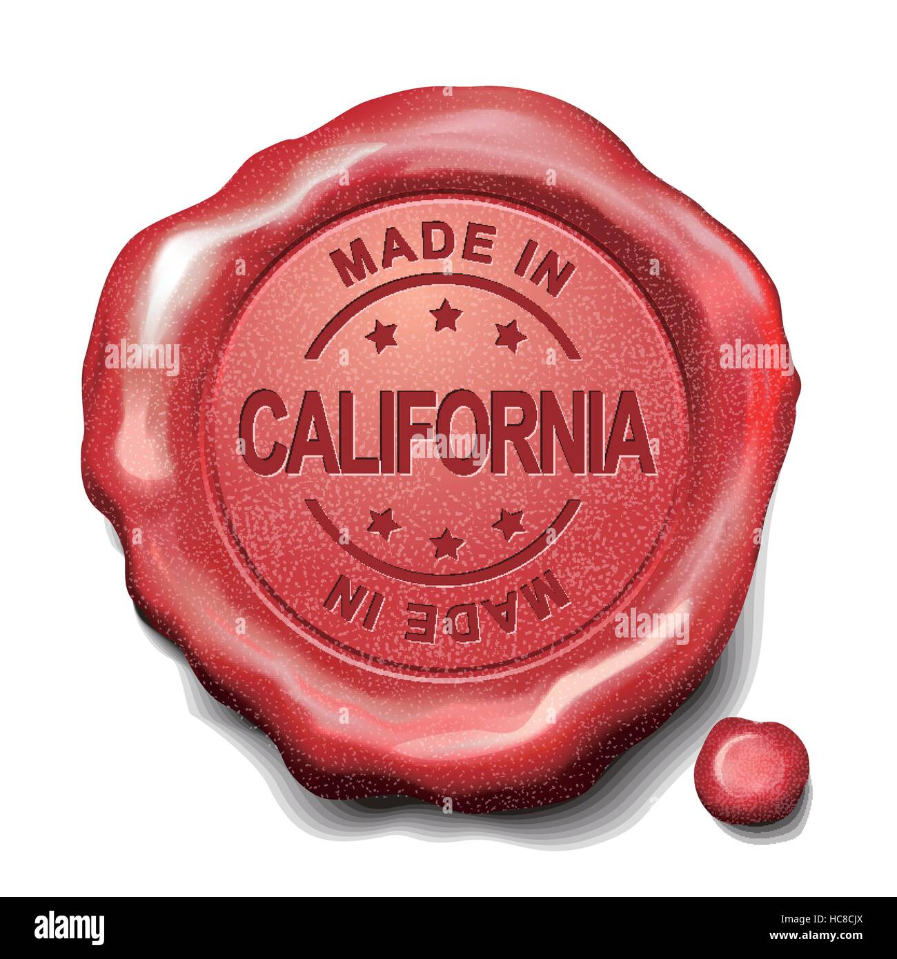 Made in California Siegel aus rotem Wachs auf weißem Hintergrund Stock Vektor