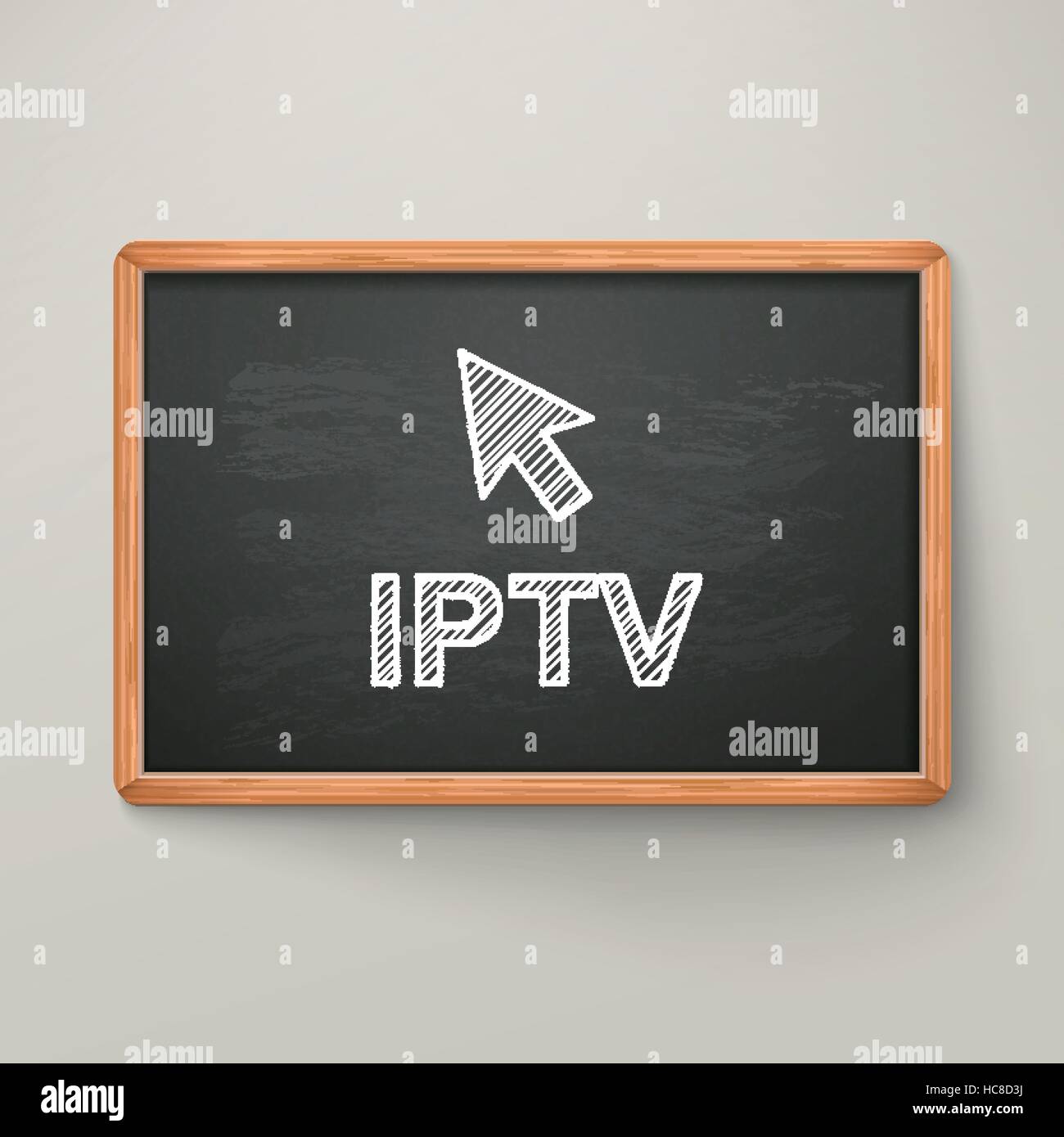 Internet Protocol Television auf Tafel in Holzrahmen isoliert grau Stock Vektor