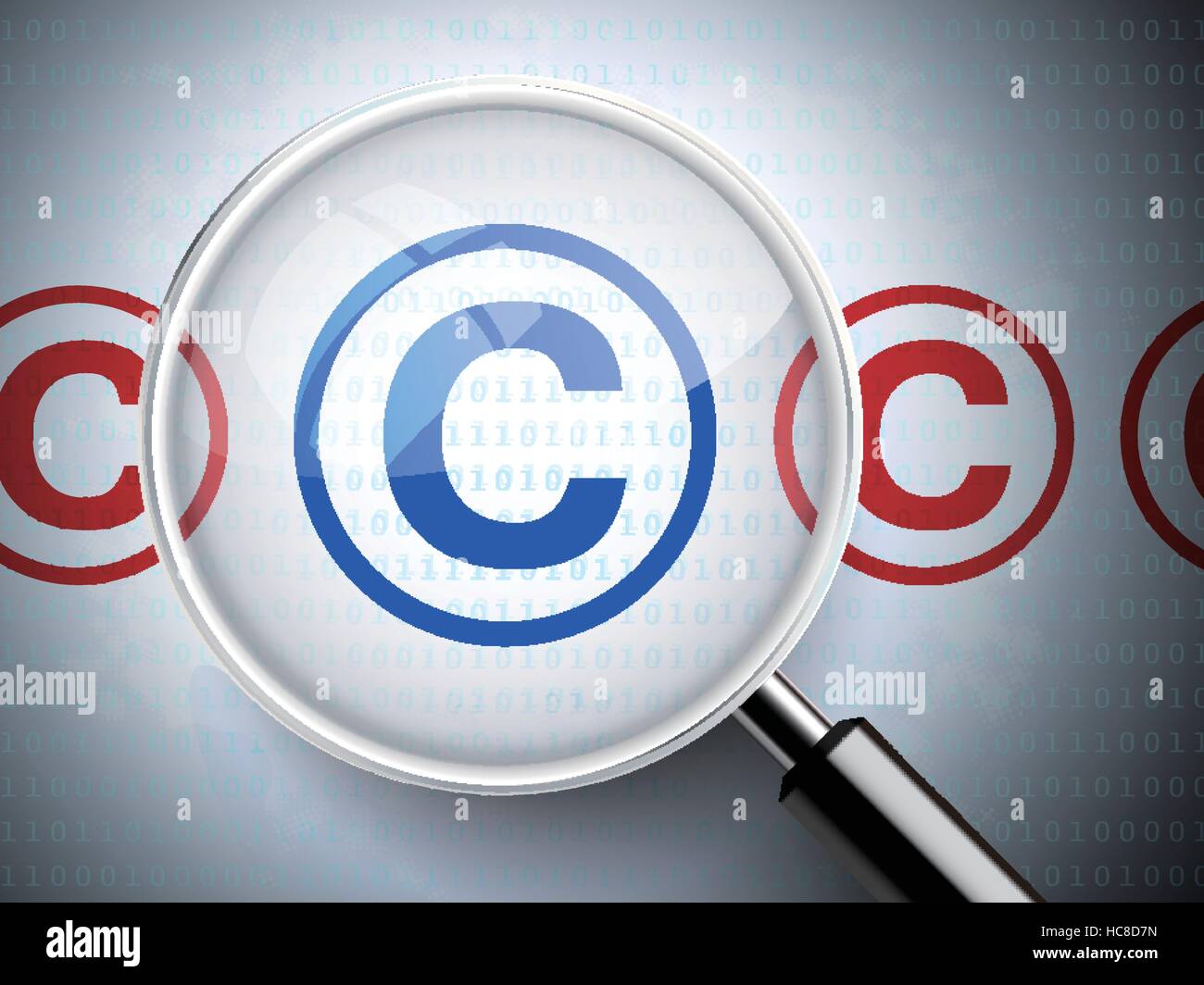 Lupe mit copyright symbole auf digitalen hintergrund stock vektorgrafik
