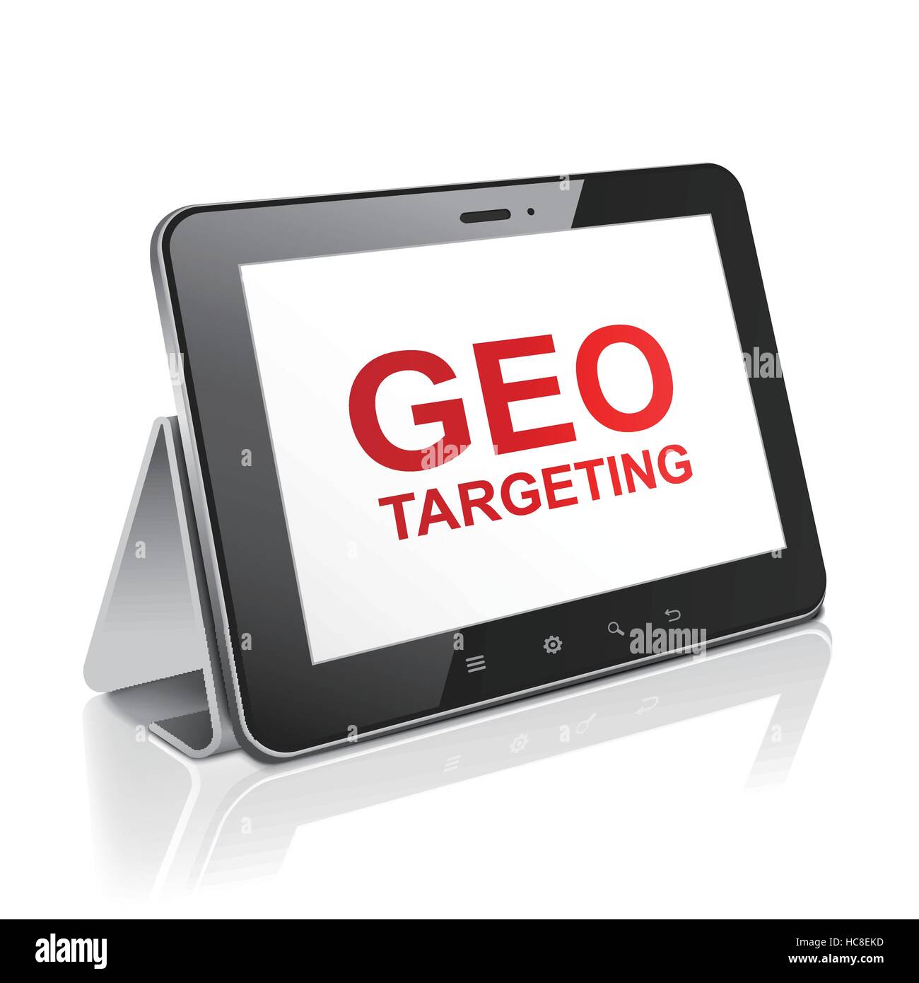 Tablet-Computer mit Text GEO-targeting auf dem Display in weiß Stock Vektor
