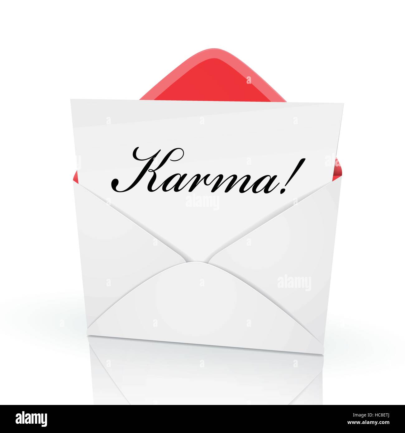das Wort Karma auf einer Karte in einem Umschlag Stock Vektor