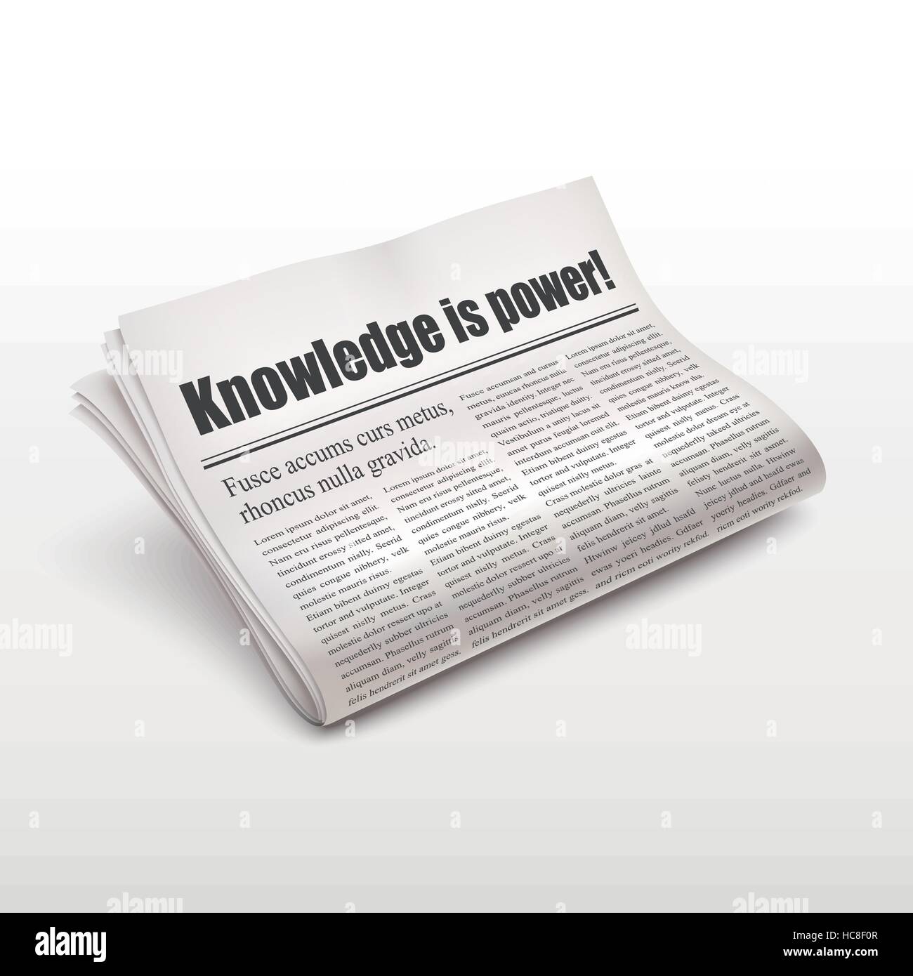 Wissen ist Macht-Worte auf Zeitungspapier auf weißem Hintergrund Stock Vektor