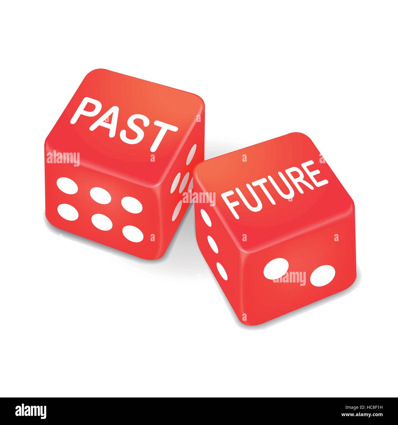 Vergangenheit und Zukunft Wörter auf zwei roten Würfel auf weißem Hintergrund Stock Vektor