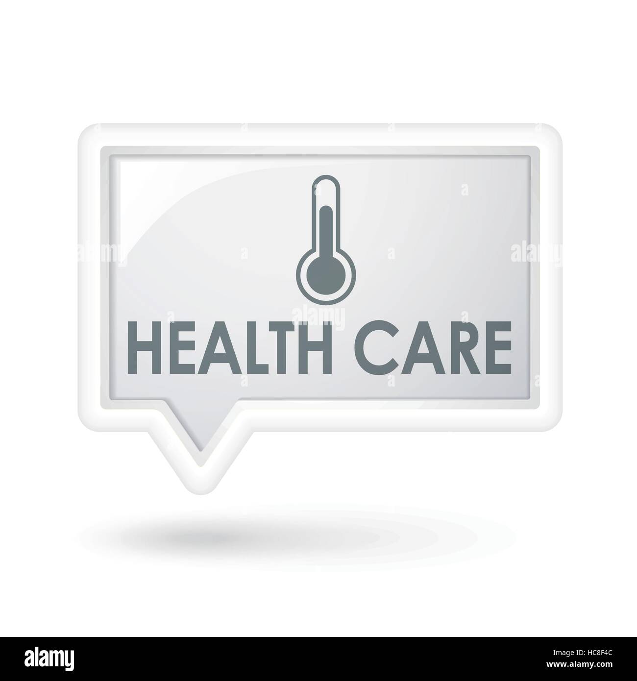 Gesundheitswesen mit Thermometer-Symbol auf eine Rede über weiße Blase Stock Vektor