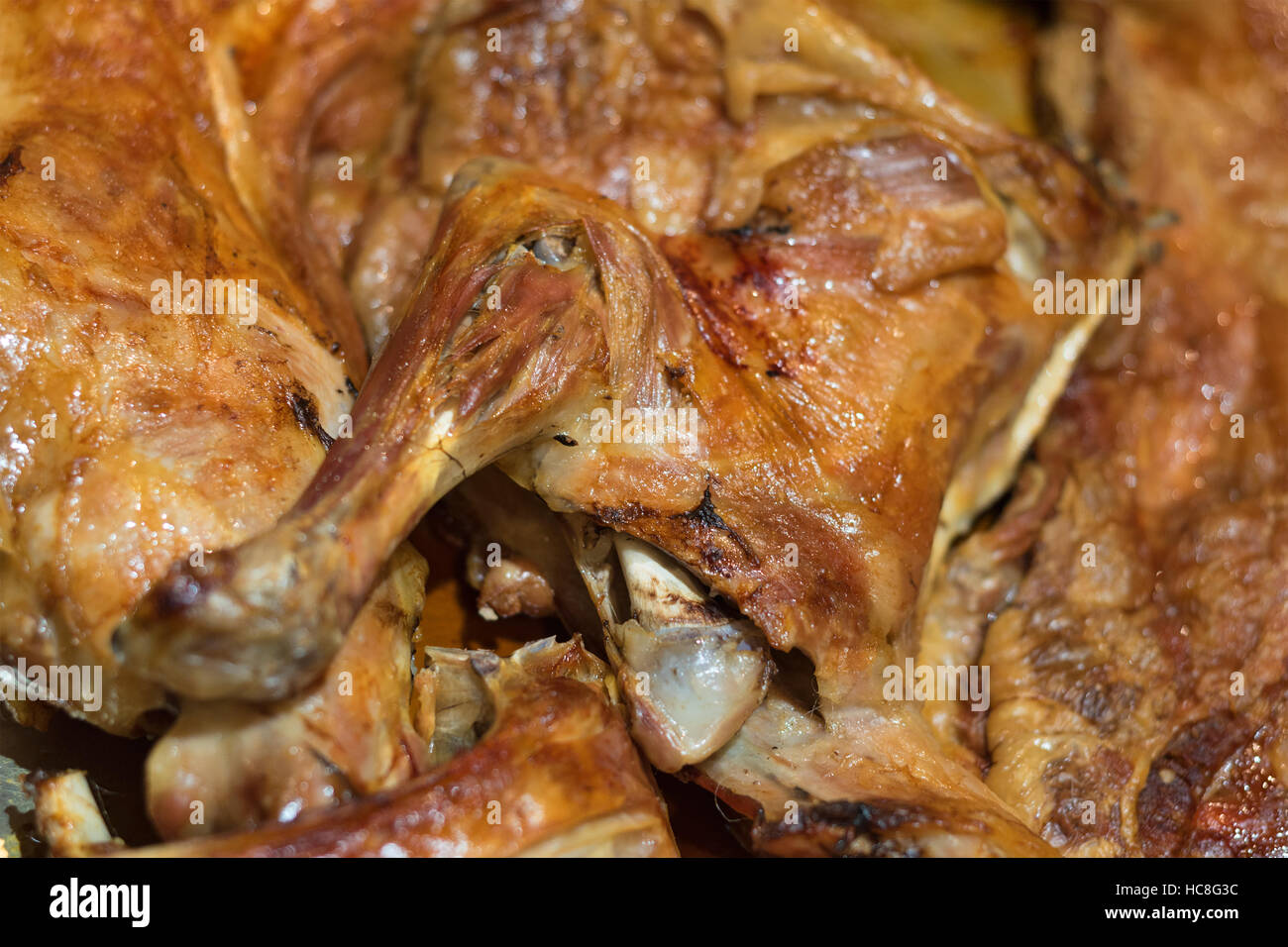 Makro-Fotografie von Organic gebratenes Lamm, zentrale Tiefenschärfe, schmale Tiefe des Feldes Stockfoto